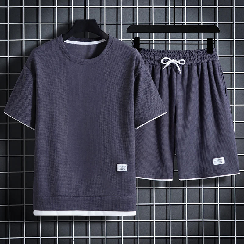 The Eastmere – Textured Round-Neck Shirt & Shorts Set