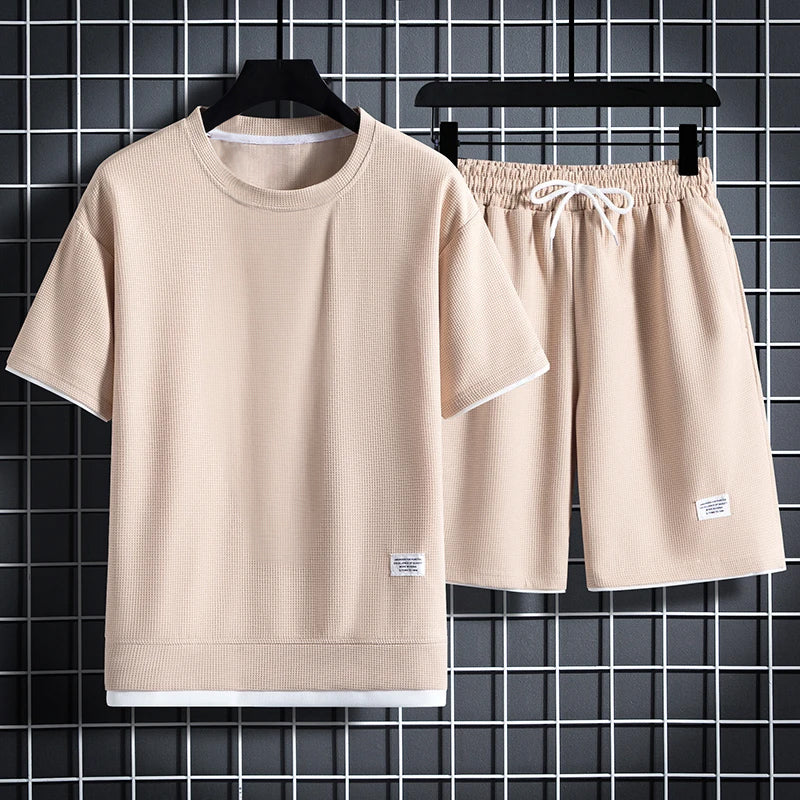 The Eastmere – Textured Round-Neck Shirt & Shorts Set