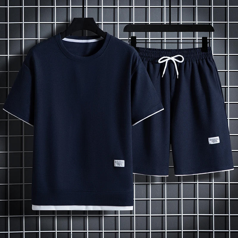 The Eastmere – Textured Round-Neck Shirt & Shorts Set