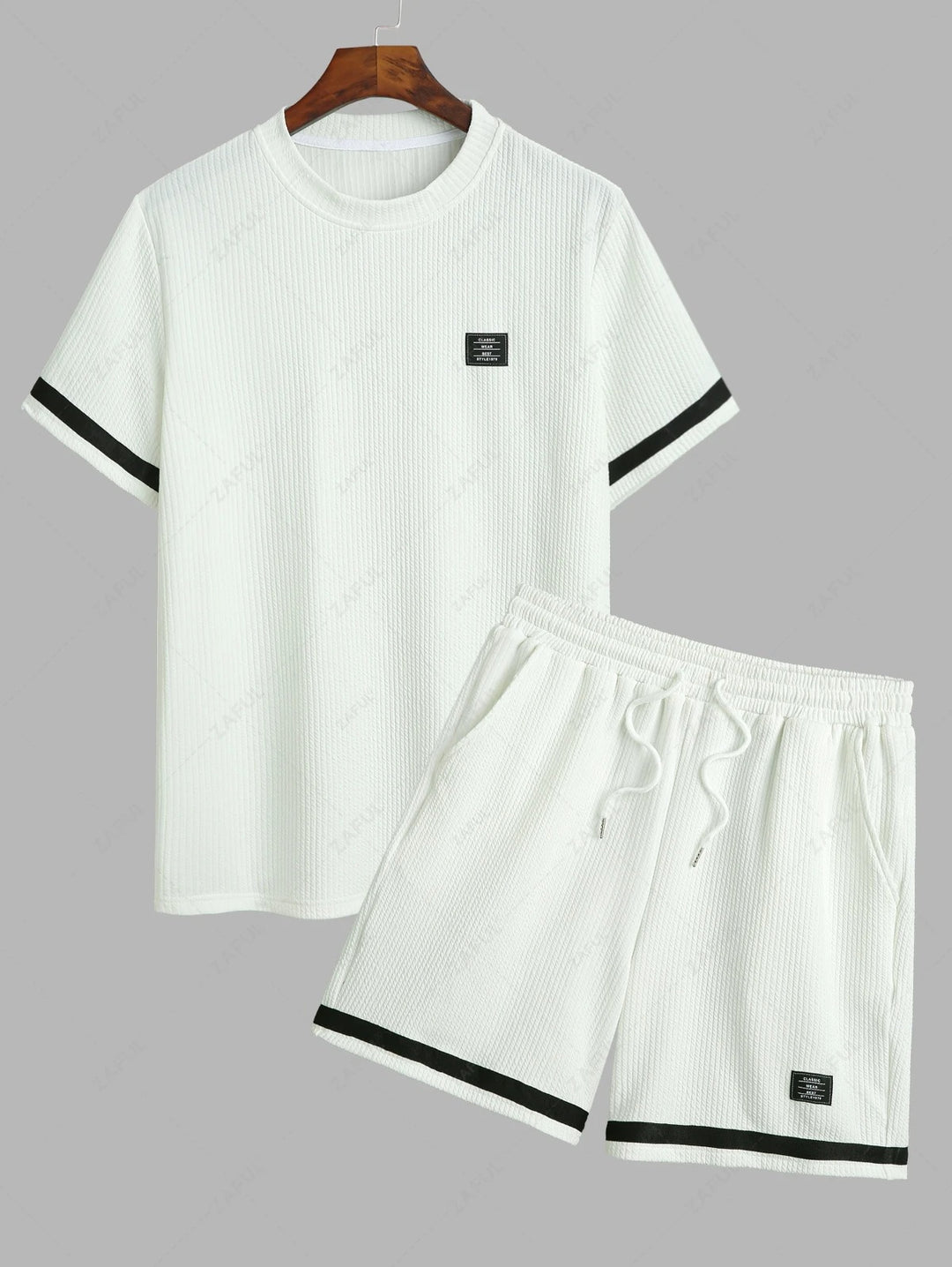 The Mercer Ellison – Jacquard Patch Tee & Drawstring Shorts in Black