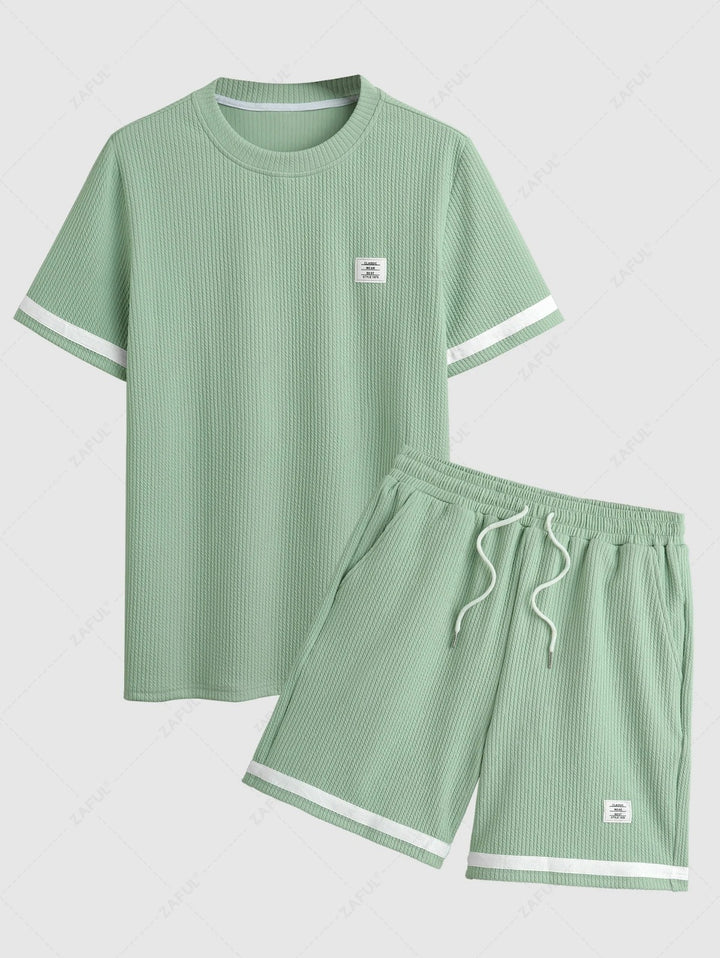The Mercer Ellison – Jacquard Patch Tee & Drawstring Shorts in Black