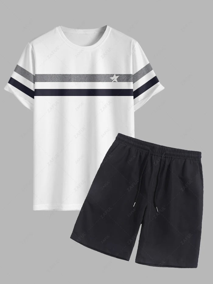 The Maddox Lane – Star Print Tee & Casual Shorts in White