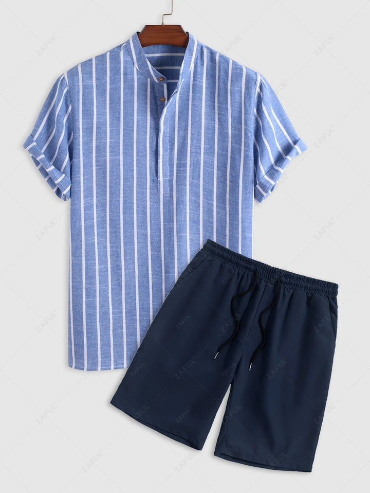 The Joel's – Vertical Stripe Shirt & Casual Shorts Set