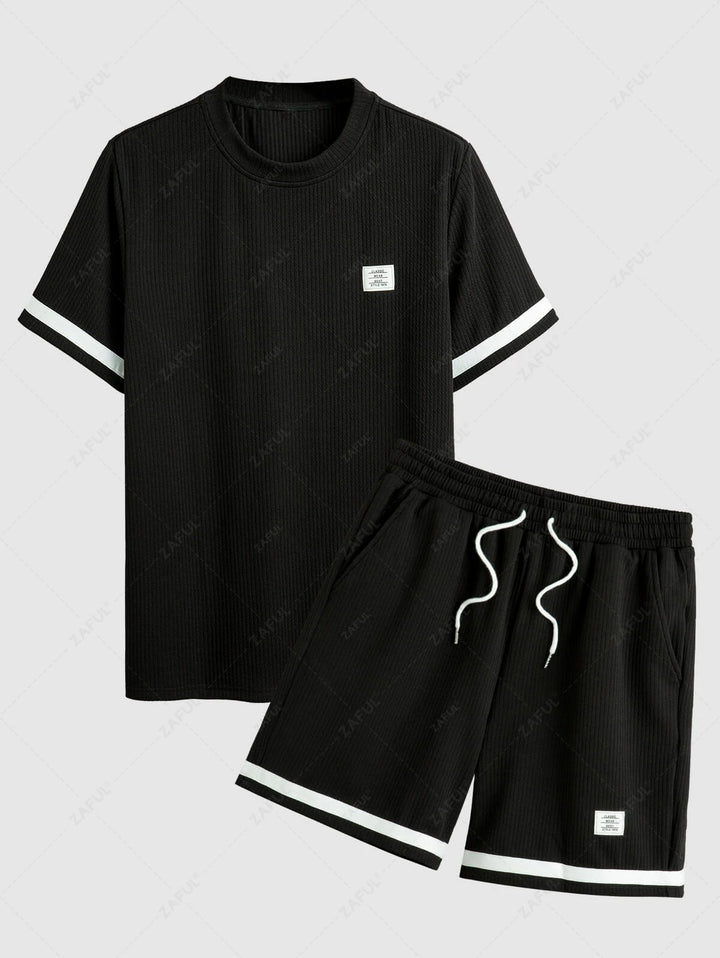 The Mercer Ellison – Jacquard Patch Tee & Drawstring Shorts in Black