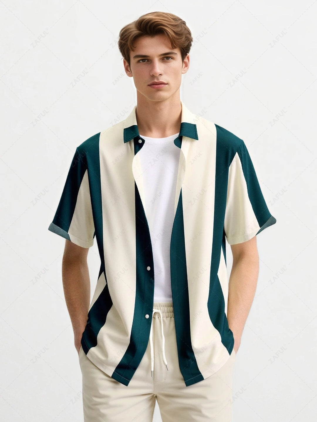 The Roberto Russo – Vertical Stripe Shirt & Straight-Leg Pant Set