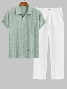 The Everett Cain – Openwork Polo Shirt & Linen Blend Trousers in Coffee