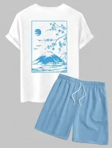The Jasper Reed – Cherry Blossom Graphic Tee & Casual Shorts in Deep Blue