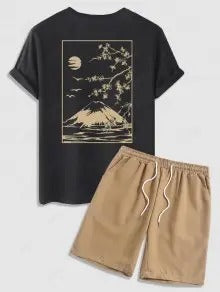 The Jasper Reed – Cherry Blossom Graphic Tee & Casual Shorts in Deep Blue