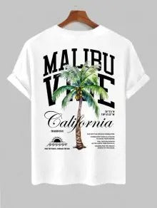The Hudson Wells – Coconut Tree Sunrise Tee & Solid Casual Shorts in Blue