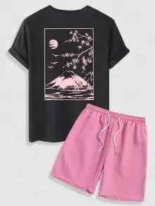 The Jasper Reed – Cherry Blossom Graphic Tee & Casual Shorts in Deep Blue