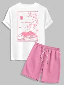 The Jasper Reed – Cherry Blossom Graphic Tee & Casual Shorts in Deep Blue