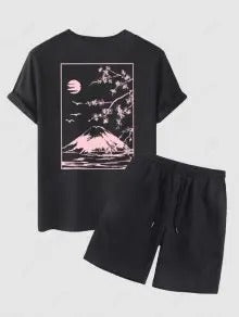 The Jasper Reed – Cherry Blossom Graphic Tee & Casual Shorts in Deep Blue