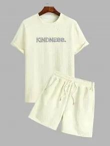 The Ellis Renner – Embroidered Jacquard Tee & Drawstring Shorts in Apricot