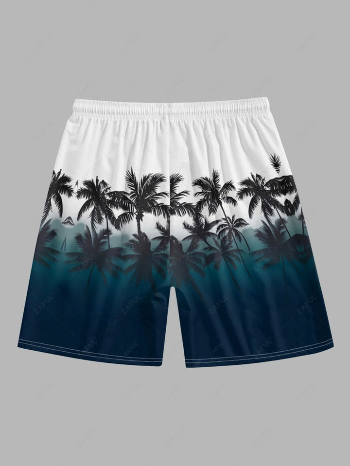 The Camden Locke – Coconut Tree Ombre Shirt & Drawstring Shorts in White
