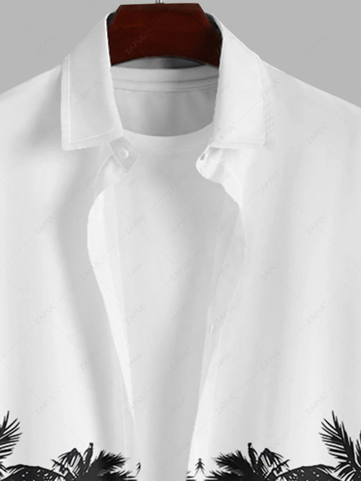 The Camden Locke – Coconut Tree Ombre Shirt & Drawstring Shorts in White