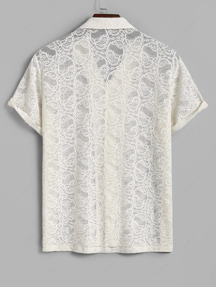The Silvano Hart – Lace Jacquard Shirt & Linen Drawstring Trousers in Black
