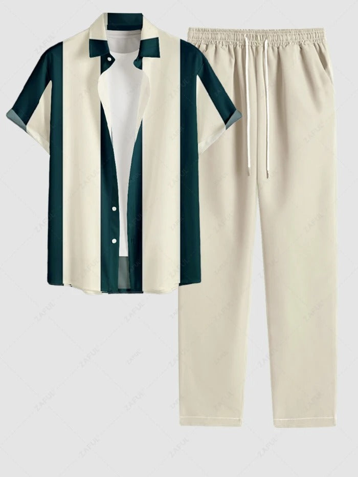 The Roberto Russo – Vertical Stripe Shirt & Straight-Leg Pant Set