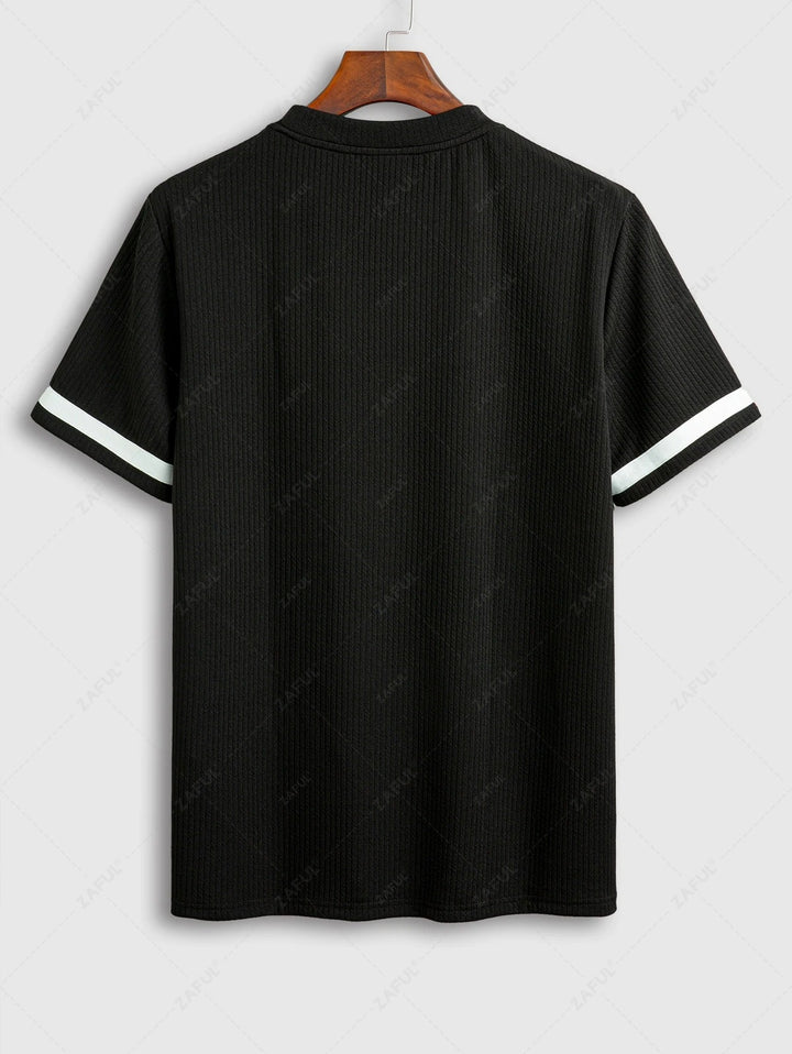 The Mercer Ellison – Jacquard Patch Tee & Drawstring Shorts in Black