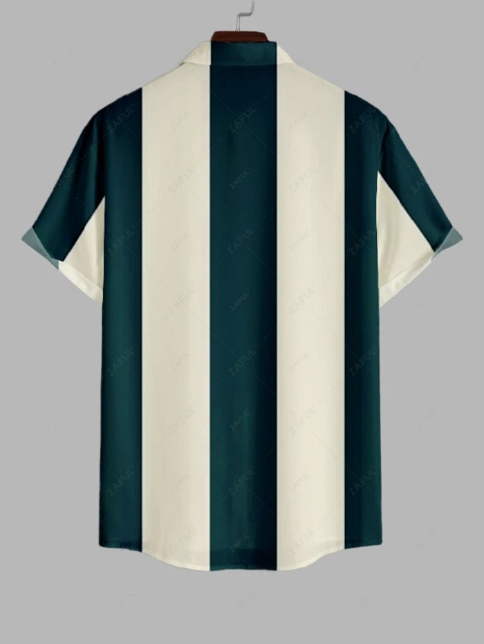 The Roberto Russo – Vertical Stripe Shirt & Straight-Leg Pant Set