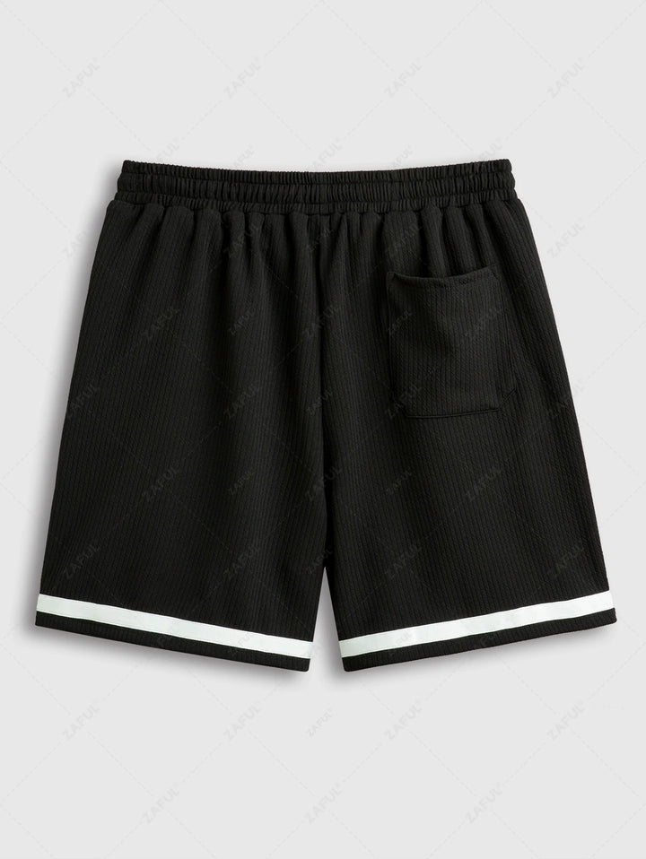 The Mercer Ellison – Jacquard Patch Tee & Drawstring Shorts in Black