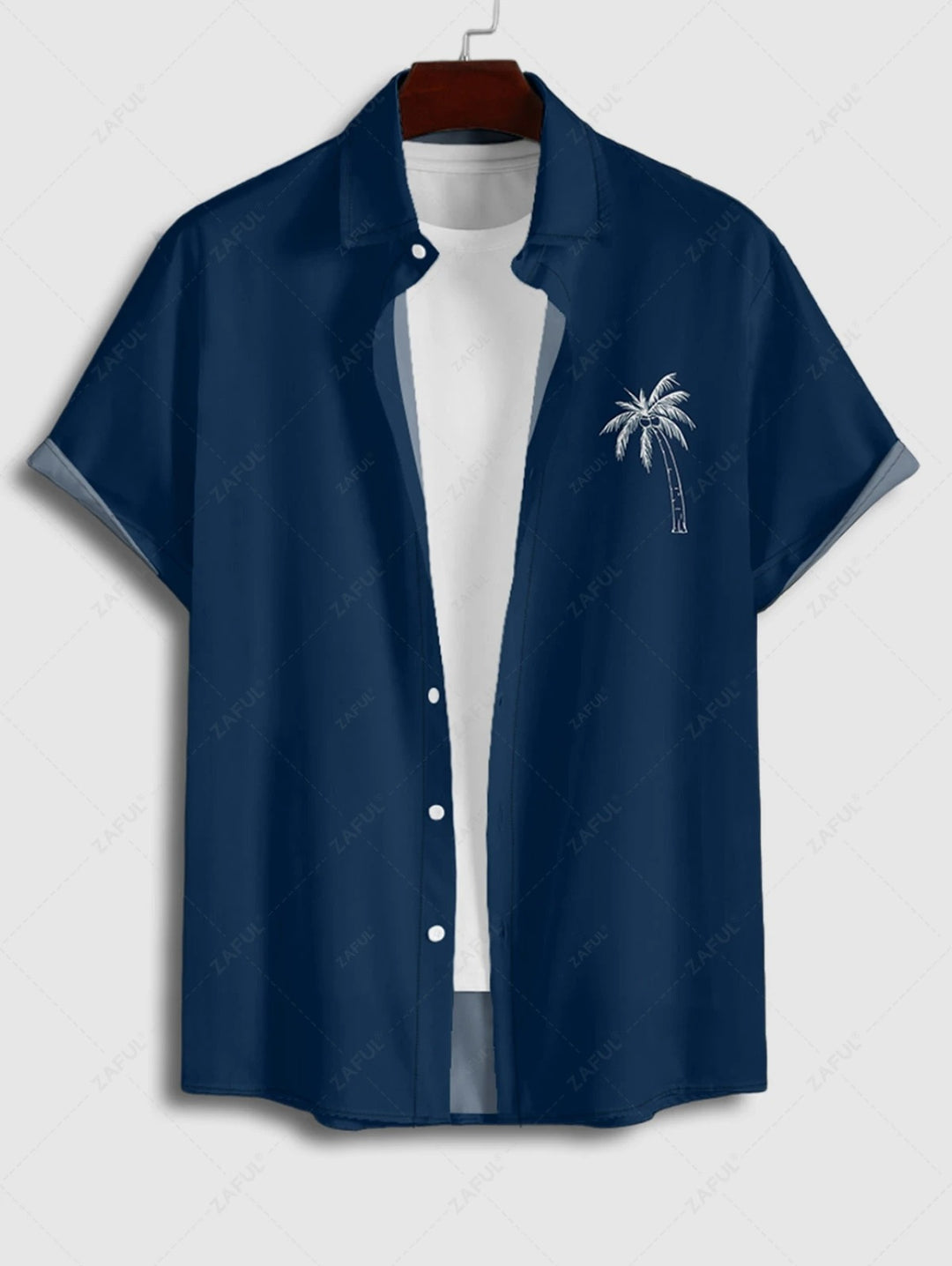 The Lennox Gray – Coconut Tree Print Shirt & Drawstring Shorts in Deep Blue