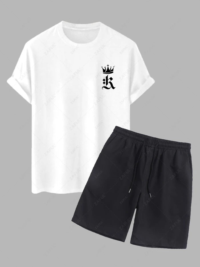 The Grayson Cole – Crown K Graphic Tee & Casual Shorts in White