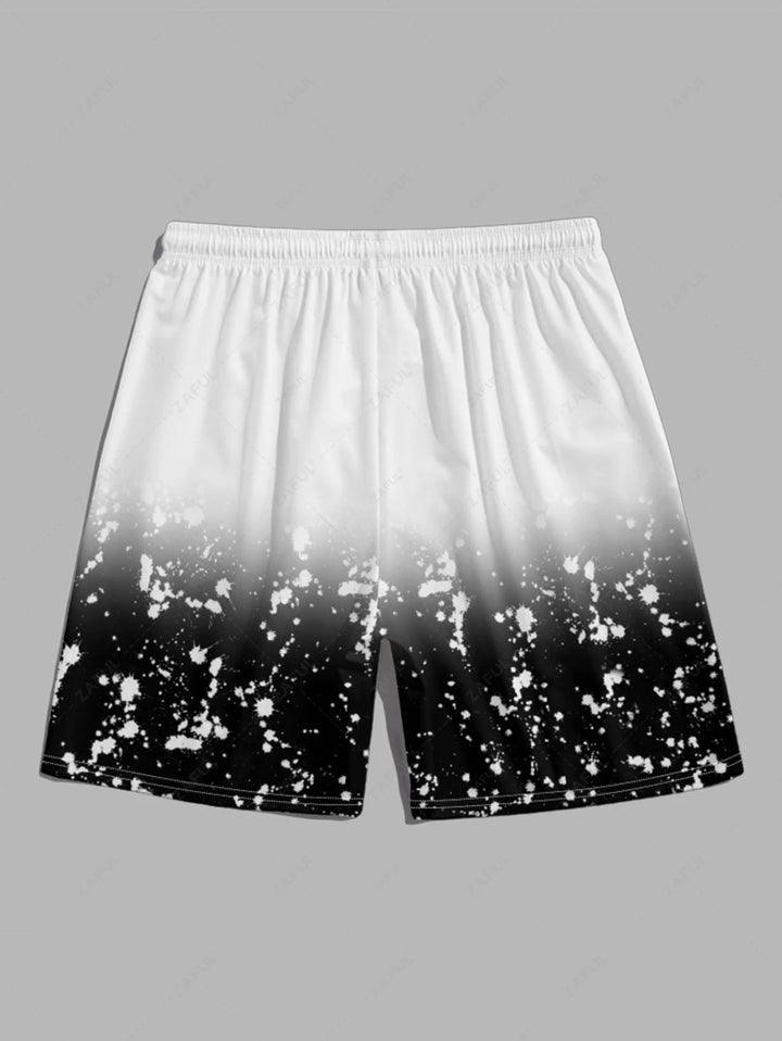 The Castell & Co. – Ace Print Ombre Tee & Drawstring Shorts in White
